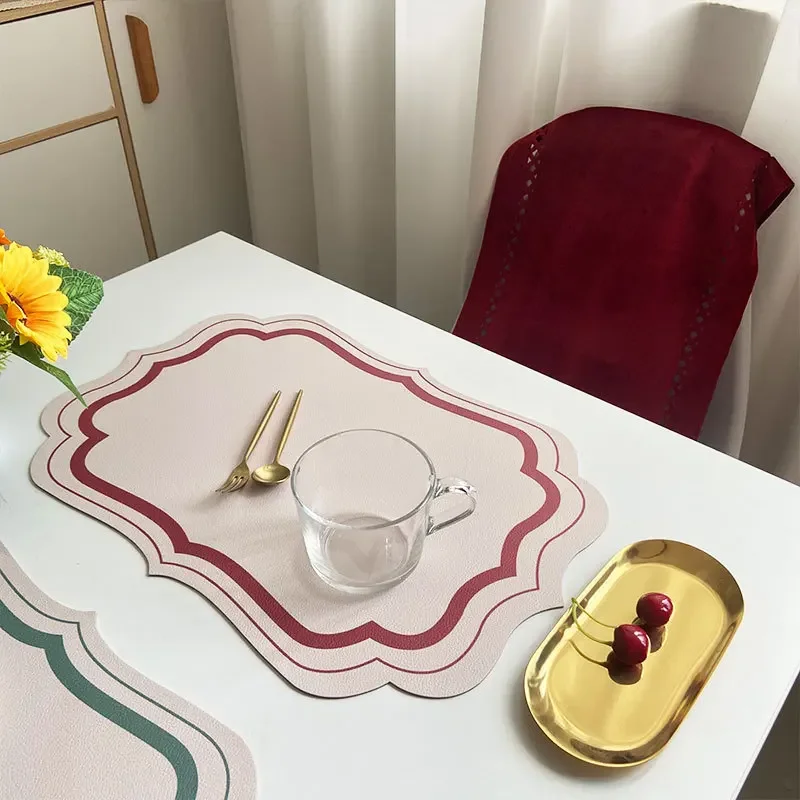 Franse Placemat Tafel Mat Pu Lederen Waterdichte Warmte-Isolatie Placemat Morandi Crème Bedrukt Servies Mat Huis Keuken Decor