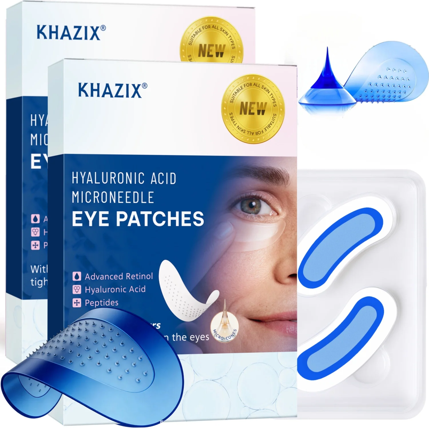 Retinol Microneedle Eye Patches with Hyaluronic Acid & Firming Peptides,for Forehead, Eye Area, Crow's Feet & Smile Lines,1Pair. view 4