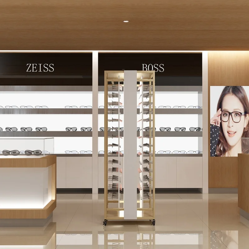 Custom. new optical shop design metal floor stand rotating custom led rack sunglasses display for glasses store