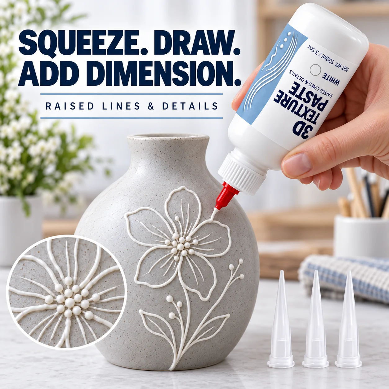6.76oz/3.38oz Golden 3D Texture Paste for Artists - Squeeze Line Paste Sculpting & Line Drawing Gel,  DIY Clay for 3D Art