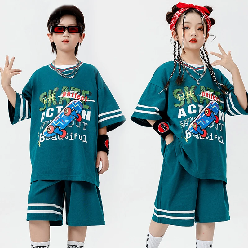 

Short Sleeves Ballroom Dance Clothes Girls Jazz Dance Costume Kids Cool Hip Hop Clothing Boys Street Dance Rave Wear SL8762