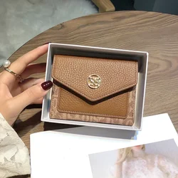 Women Genuine Cow Leather Short Wallet Fashion Coin Simple Card Holder PVC Money Clip Letter Patchwork Small Purse