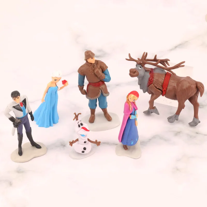 6Pcs Disney Cartoon Movie Frozen Anna Elsa Kristoff Olaf Hans Snow Man Action Figure Pvc Model Collection Kid Adorable Toys Gift