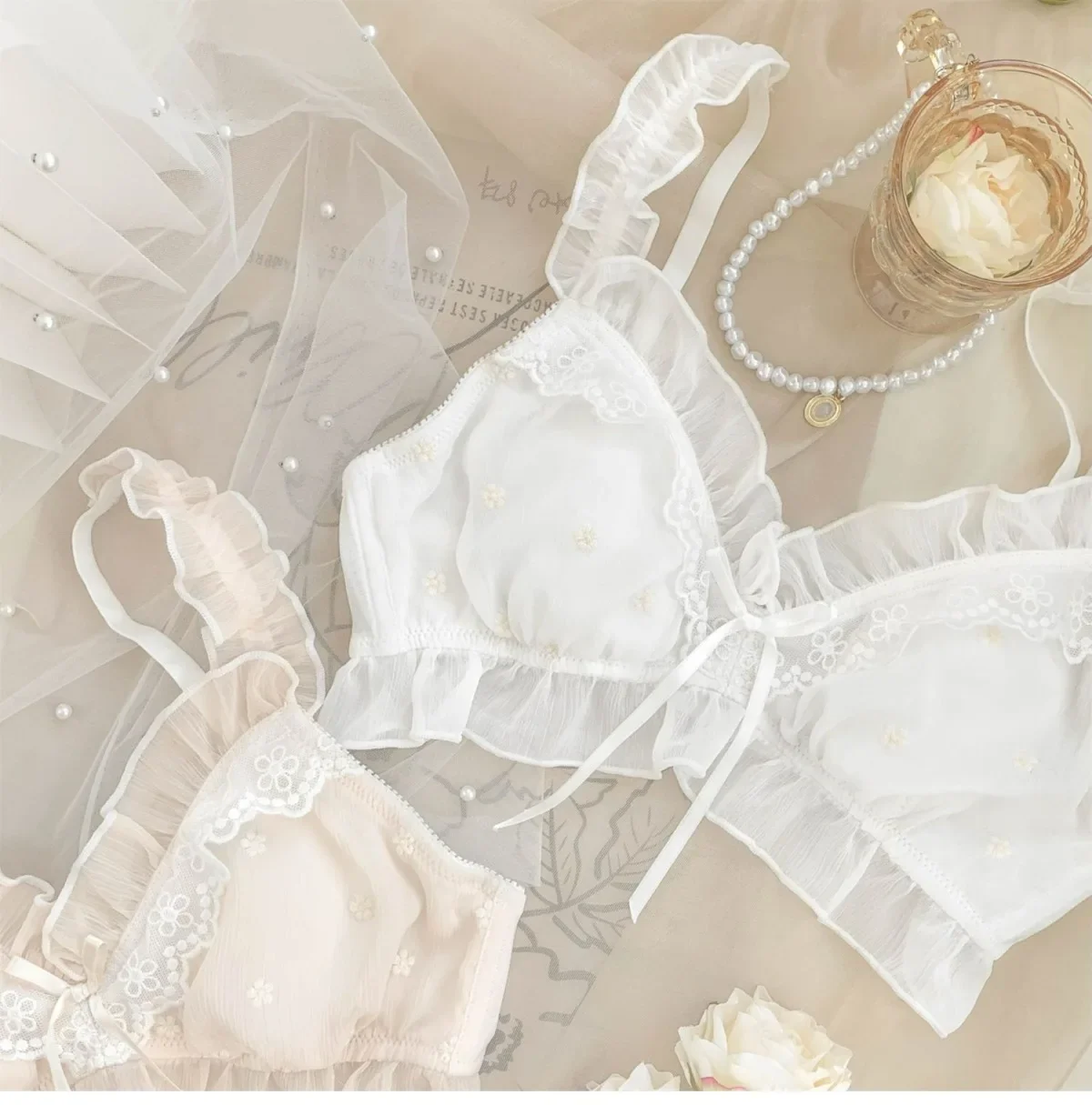 Dámské spodní prádlo čistě bílé nové japonské dívčí podprsenky Brassreie Sweet Lace Pure Desire Thin Section Without Steel Ring Bra - náhled 6