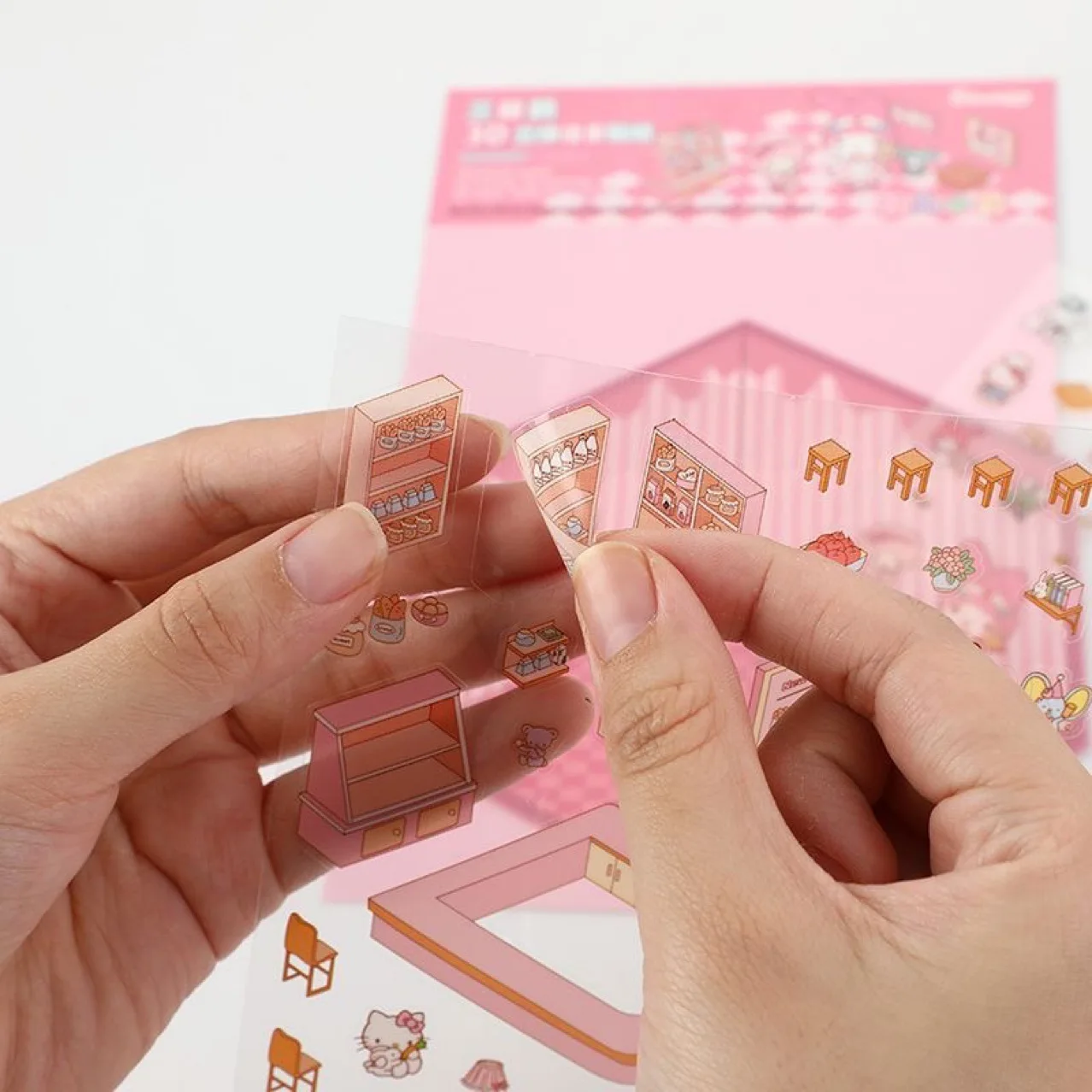 4 Stück Cartoon Sanrio Hello Kitty 3D-Aufkleber DIY Dreidimensionale Kabinenszene Stapelbare Aufkleber für Handkontoerstellung Kinderspielzeug – Detail 8