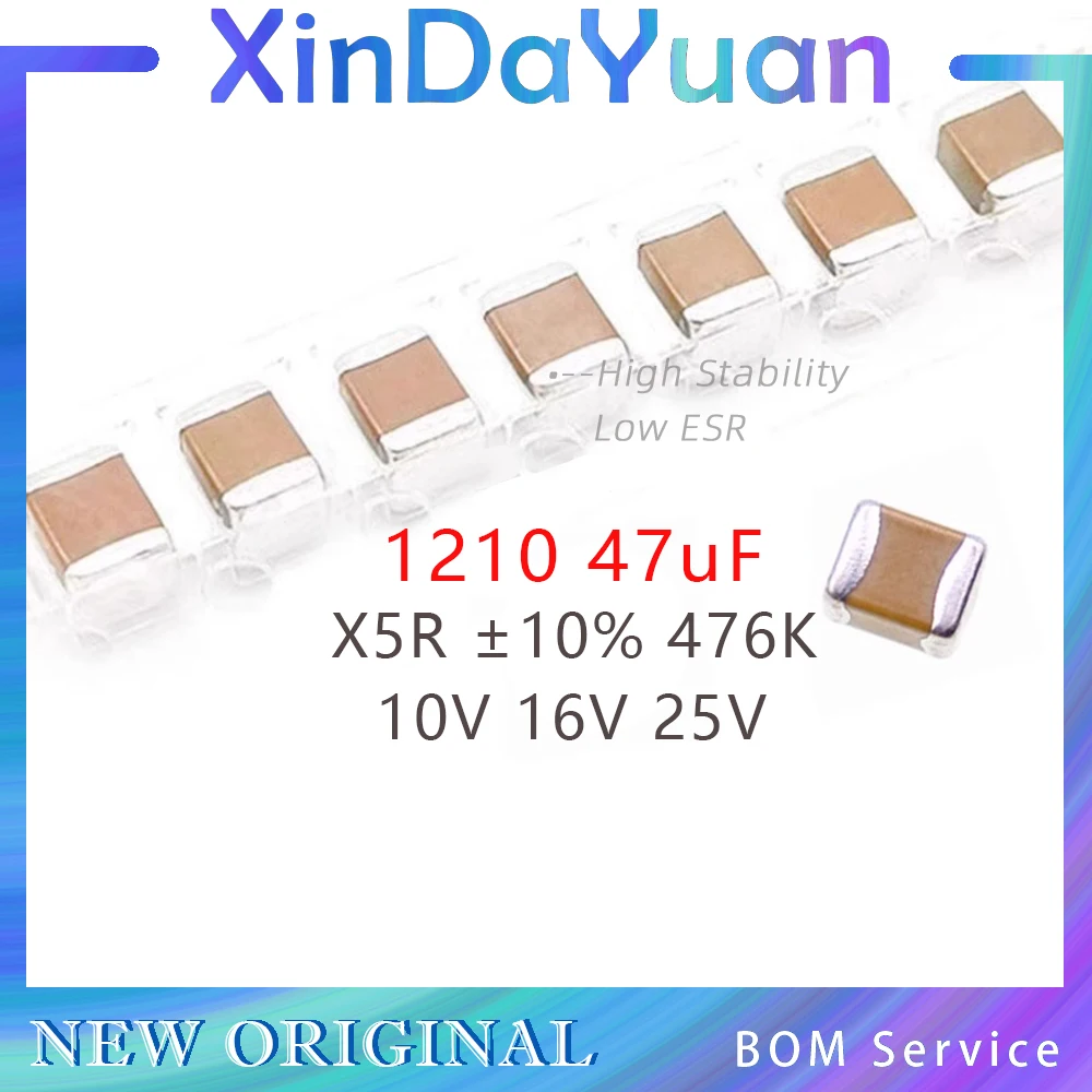 

50pcs MLCC 1210 47uF 476K 10V 16V 25V ±10% X5R SMD Multi-Layer Ceramic Capacitor High Stability Low ESR
