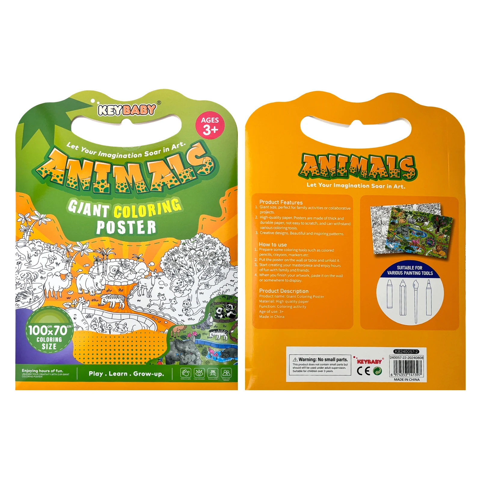 Children's Coloring Poster, Ages 3-8, 1x0.7m, Portable Handle, Enhances Creativity & Imagination, Educational Painting Gift