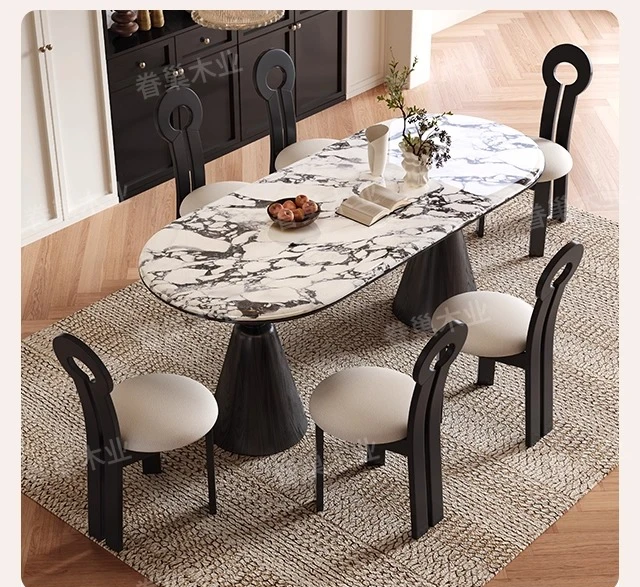 طاولة طعام رخامية فرنسية بولغاري منزلية بسيطة وشقة صغيرة وطاولة طعام متوسطة وقديمة الطراز