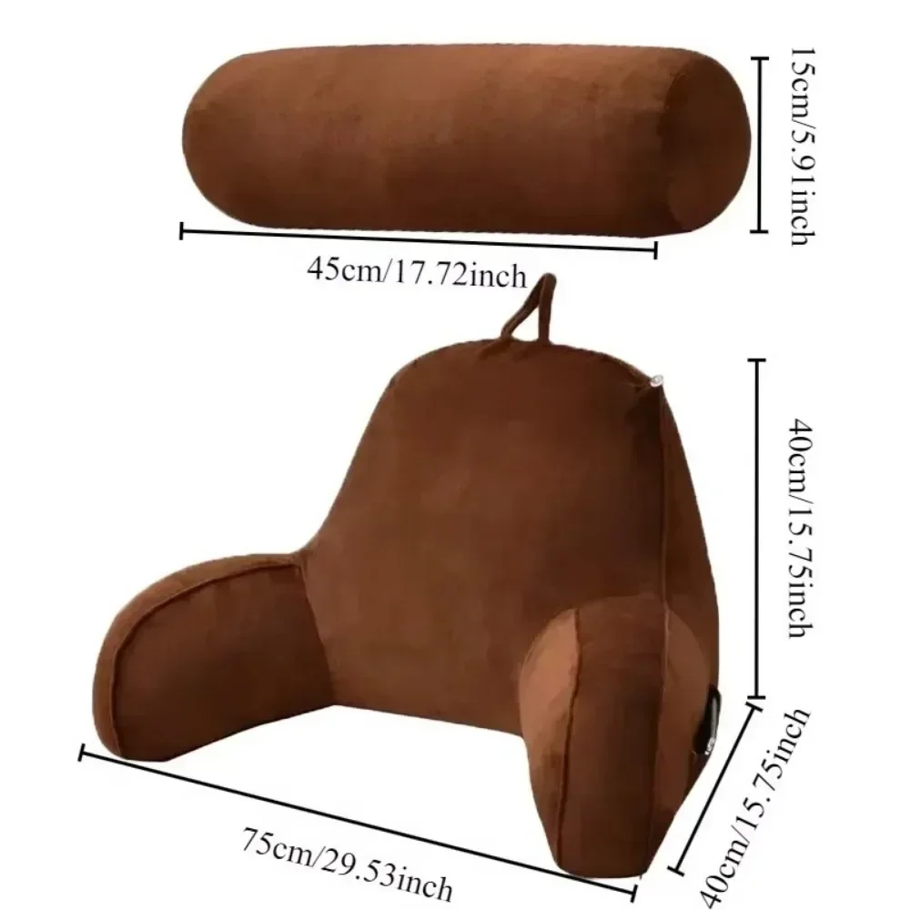 Backrest with Round Pillow Sofa Backrest Living Room Office Bed Lumbar Cushion Removable and Washable with Armrest Raised Pillow