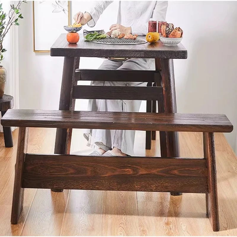 

Japanese Solid Wood Bench, Entryway & Dining Hall Shoe Bench Antique Minimalist Long Stool Vintage Bedroom Footrest Low Stool