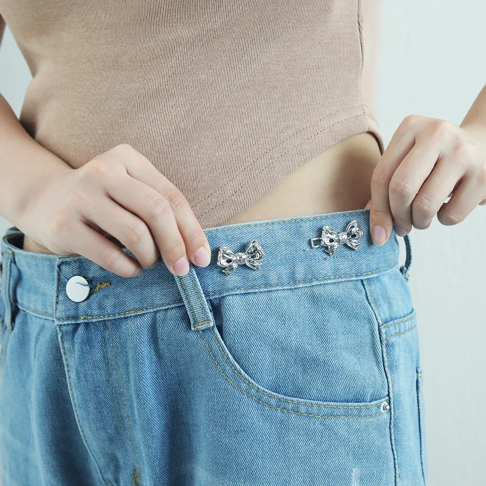 1 Pair Adjustable Pant Waist Tightener Buckle for Jeans,No Sewing Required Snap Button Adjuster for Loose Pants and Skirts Waist