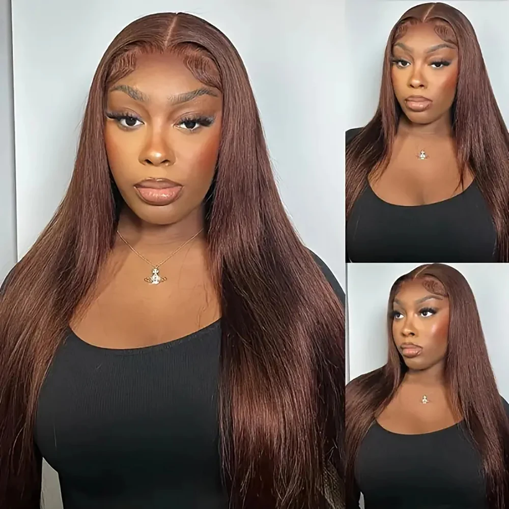 Chocolate Brown 13x4 HD Lace Front Wigs Straight Human Hair With Baby Hair Pre-Plucked Hairline Human Hair Wig Lace Frontal Wigs