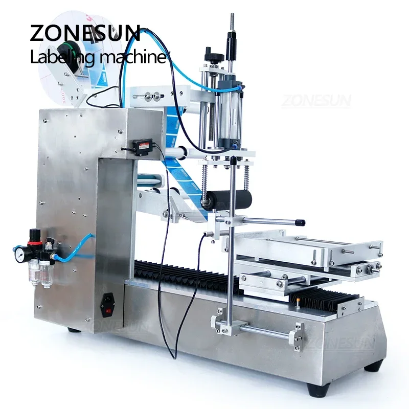 ZONESUN-máquina etiquetadora superior de superficie plana de mesa, caja de botellas cuadradas, aplicador de pegatinas adhesivas, embalaje de contenedores, ZS-TB180
