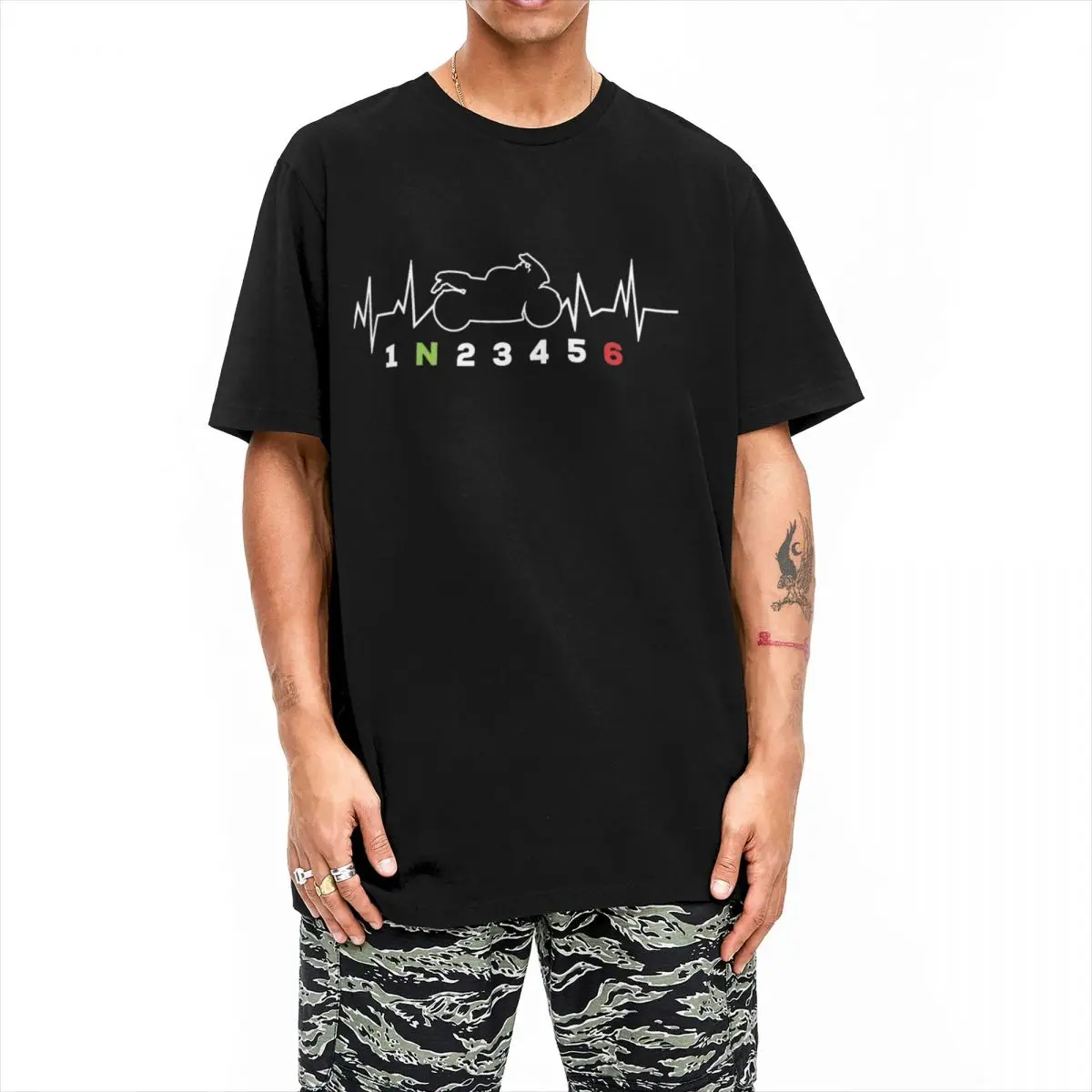 Heartbeat Motorcycle Gear T Shirt One Up Five Down Biker Hip Hop T-Shirts Short Sleeve Retro Tshirt Summer Cotton Oversize Tees