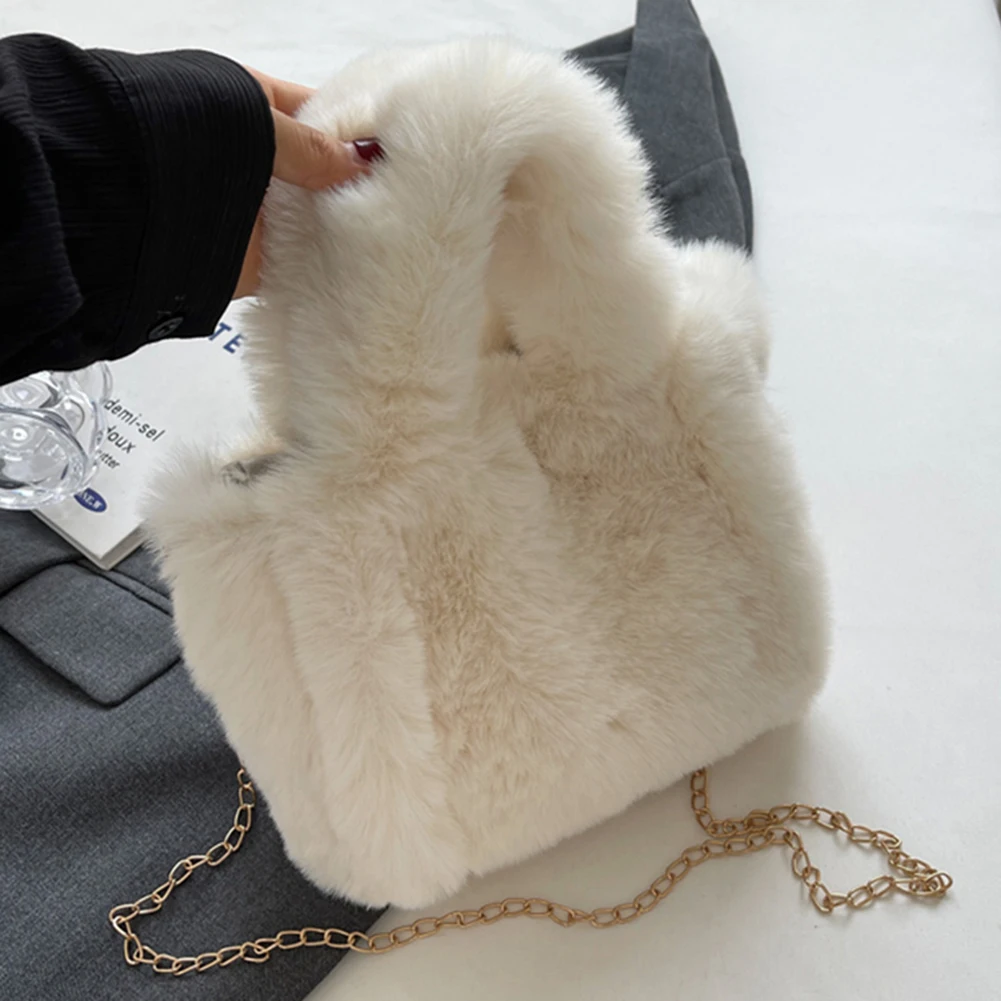 Warm Plush Soft Handbags Autumn/Winter Fluffy Tote Bag for Women 2023 Faux Fur Luxury Chain Crossbody Bags Designer Shoulder Bag