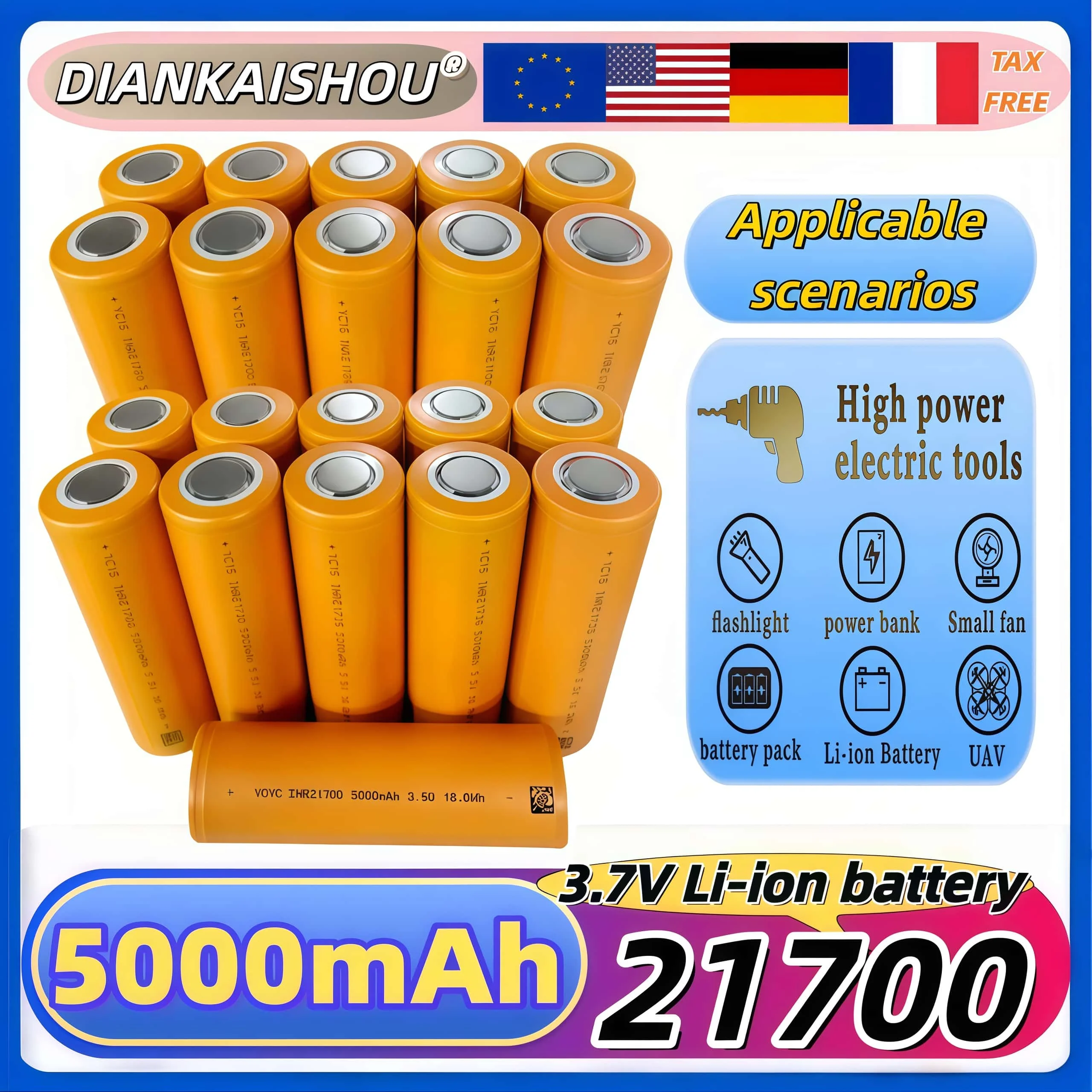 

Lithium Ion Rechargeable Battery 5000mAh 3.7V 21700 10-100pcs 10C discharge High Power batteries -45 ° low-temperature battery