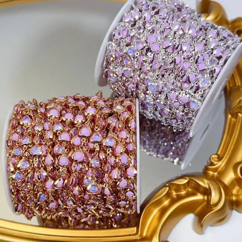 1 Meter Crystal Purple Love Heart Beads Copper Chain for DIY Bracelets Necklaces And Clothing Accessories image 3
