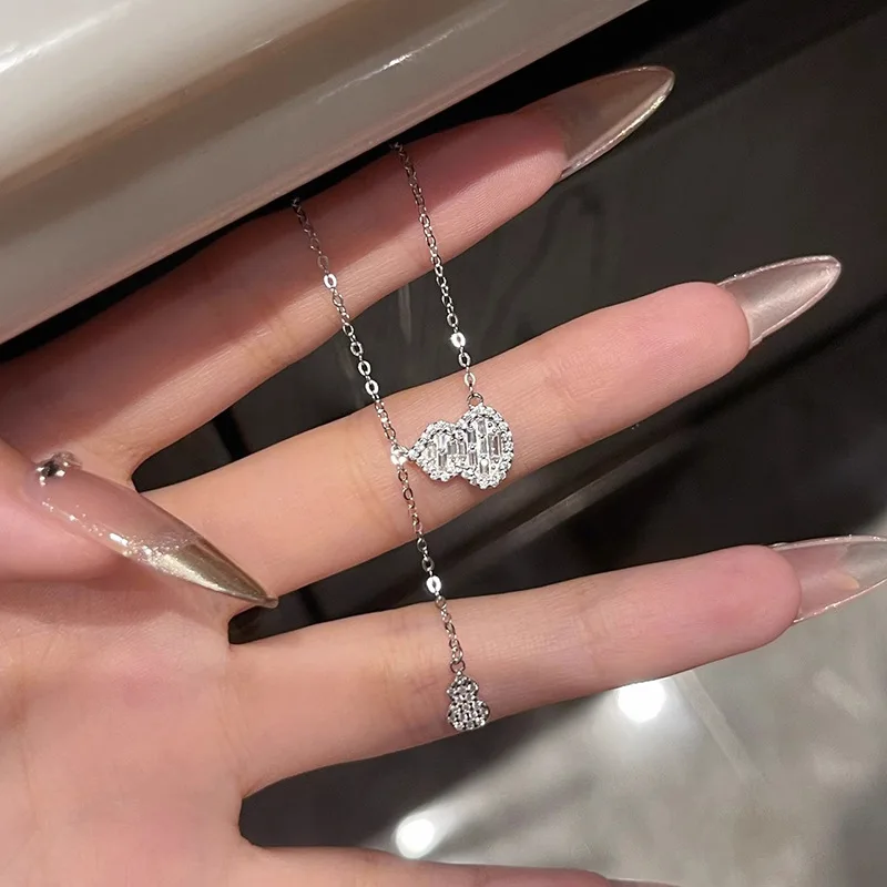 فاخر 925 فضة كريستال شرابة القرع سلسلة الترقوة قلادة قلادة للنساء حفل زفاف مجوهرات هدية طوق #4