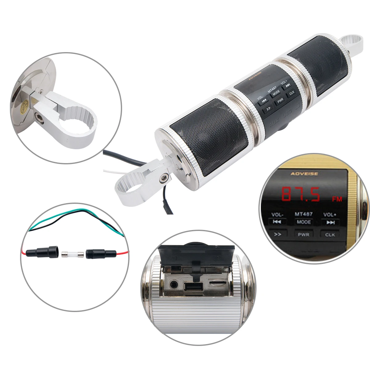 Audio Bluetooth para motocicleta al aire libre con Radio e impermeable, Subwoofer integrado, 12V CC, accesorios modificados para motocicleta