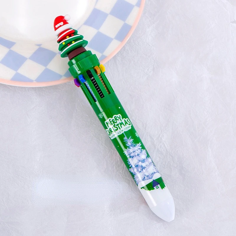 قلم حبر جاف كريسماس كرتوني ملون ، ضغط عشرة ألوان ، مجموعة متعددة الألوان ، هدية طالب