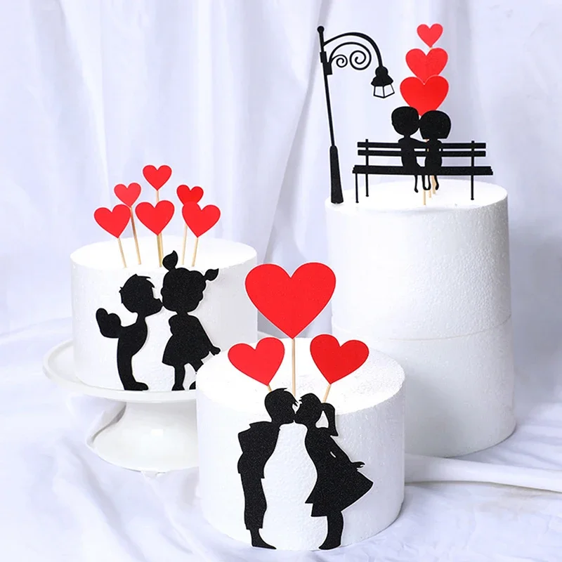 Juego de Adornos para pastel de Día de San Valentín, decoración para pastel de amor, corazón, amantes dulces, aniversario, fiesta del Día de San Valentín, 1 Juego
