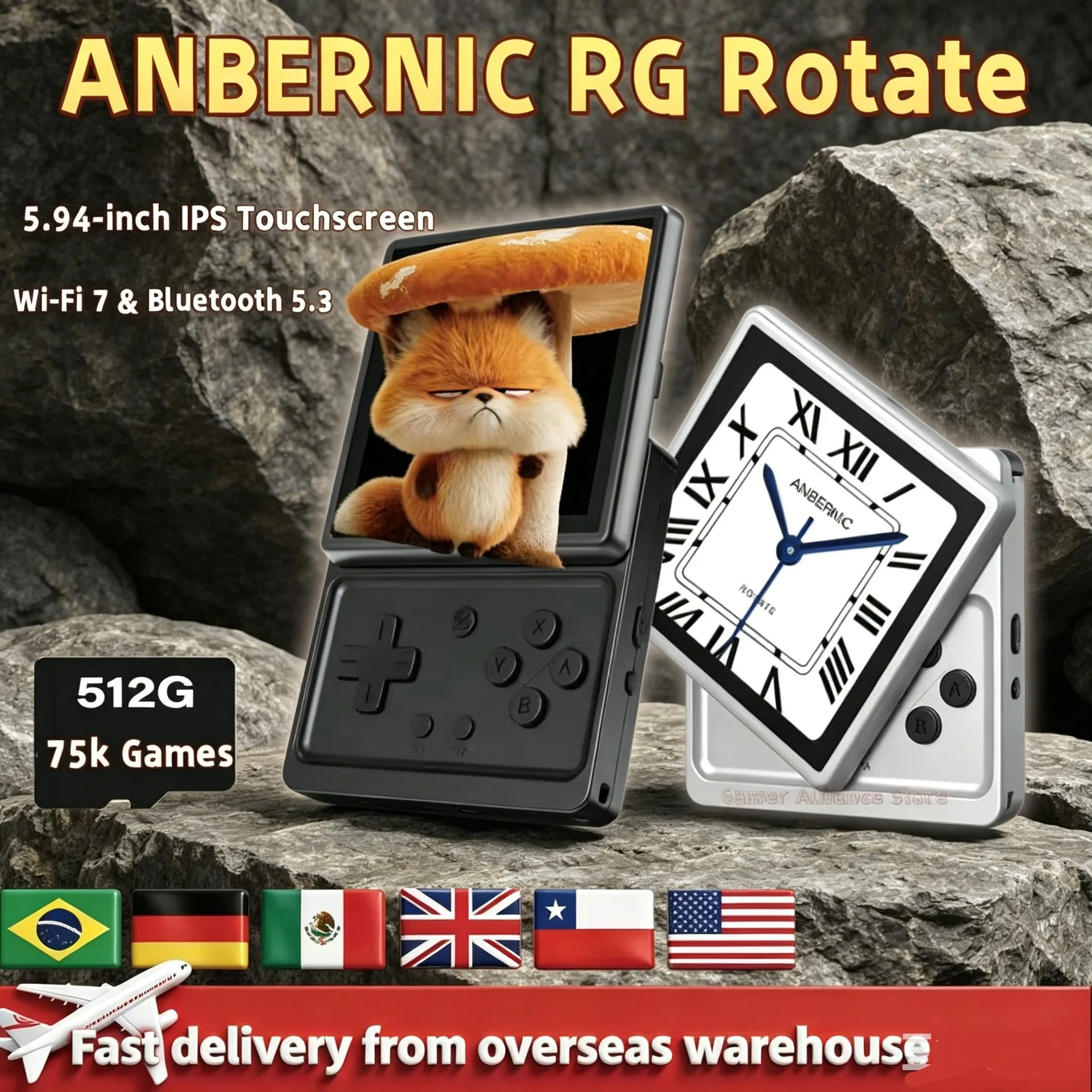 

ANBERNIC RG Rotate Handheld Game Console Rotatable Square Screen 3.5 Inch 720×720 IPS Touchscreen T618 Android 12 PSP PS2 Game