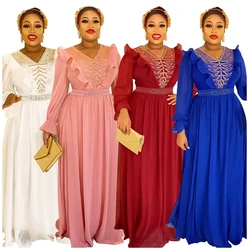 Hot Sales New African Maxi Dresses For Women Evening Party Long Dress Dubai Clothing Elegant Kaftan Muslim Chiffon Dress