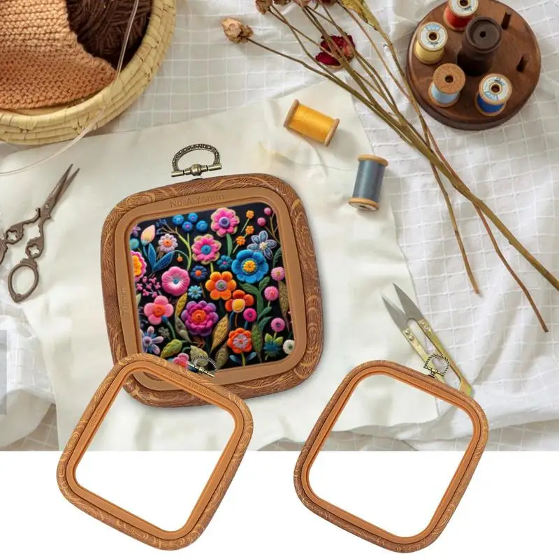 إطارات التطريز لعرض التطريز هوب مربع تقليد الخشب التطريز الإطار جولة اللحف لوازم الرجعية إبرة