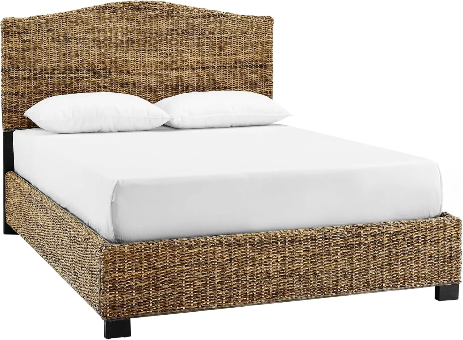 

Furniture Bed Frame Handwoven Natural Fiber Rattan Headboard and Footboard Set, Banana Leaf, Bed Frame