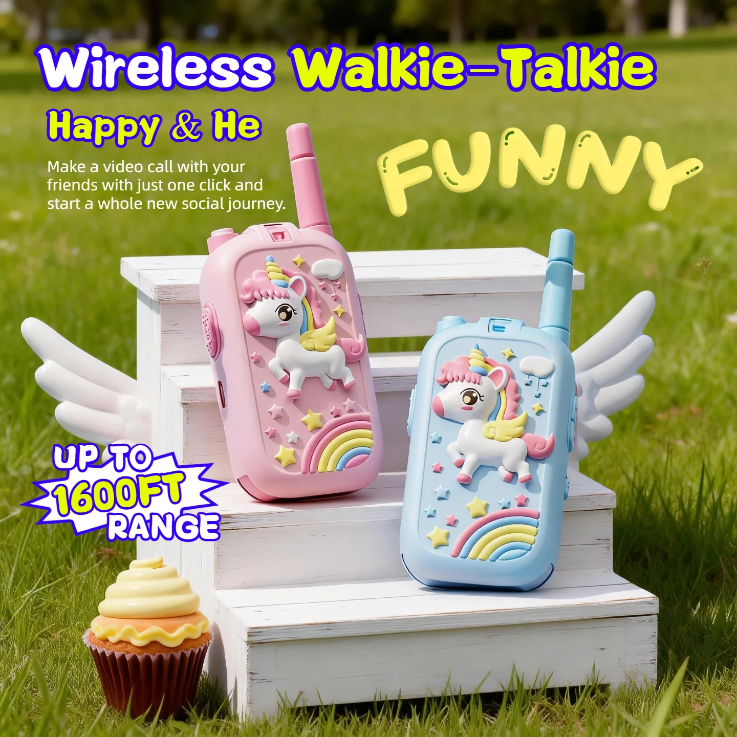 

New Generation Kids Video Walkie Talkies, Upgraded 1600ft Long‑Range Stable Communication, HD Real‑Time Video & Voice Calling, No WiFi Required, Portable Fun Intercom Toy for Indoor Yard Camping Hiking Travel, Pink Unicorn & Blue Unicorn Set