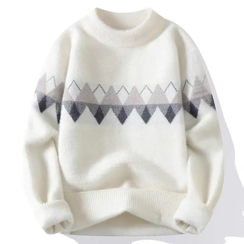 Men's Thick Faux Mink Pullover Sweater Warm Knitted Top Loose Trendy Winter Base Layer for Teenagers