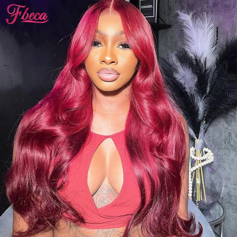 

13x4 Lace Front Wig Human Hair Burgundy Body Wave HD Transparent Lace Frontal Wigs 13x6 Lace Front Human Hair Wig 180% Density