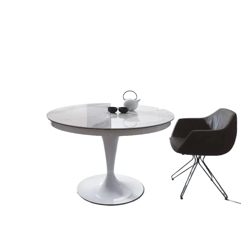 Large dining table round table for 15 people, small apartment foldable retractable rock slab dining table, light luxury