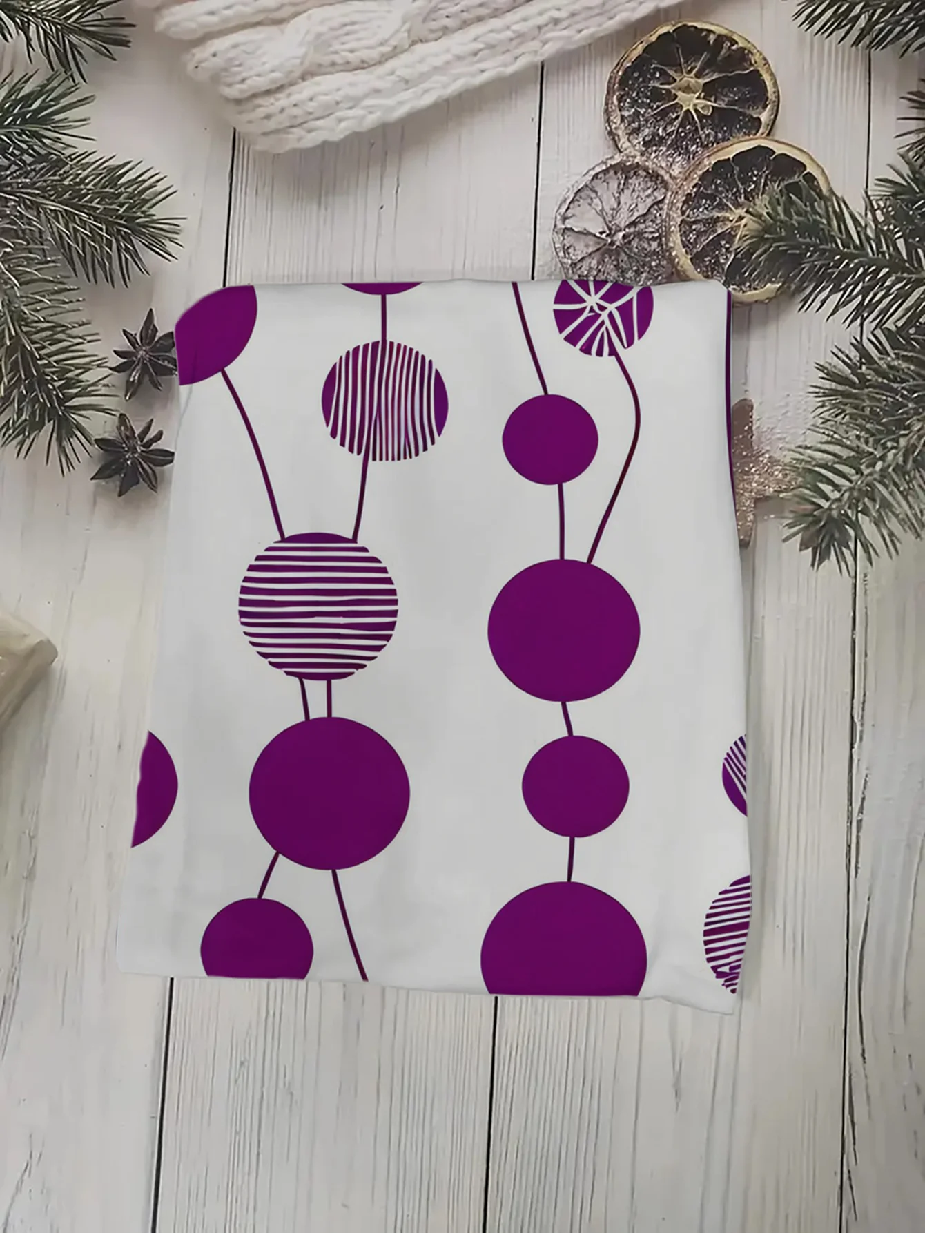 Women Round Neck Long Sleeve T‑shirt Purple Polka Dots Geometric Print Holiday Tee Top Casual Daily Autumn Wear Women's Clothes - view 3