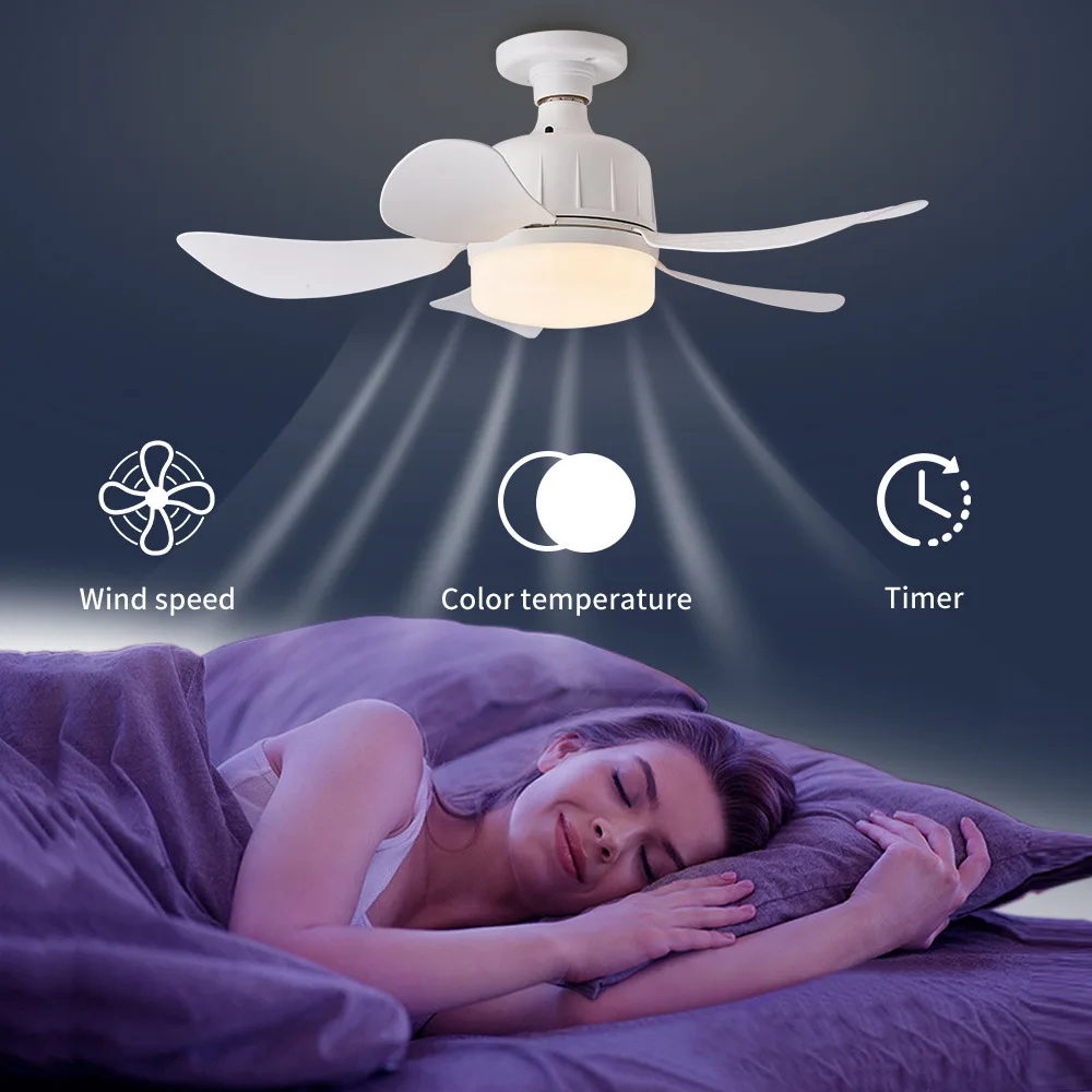 LED Socket Fan Light with Remote, 17.7in Small Ceiling Fan with Light, Cordless Light Socket Fan for Kitchen,Bedroom,Small Room