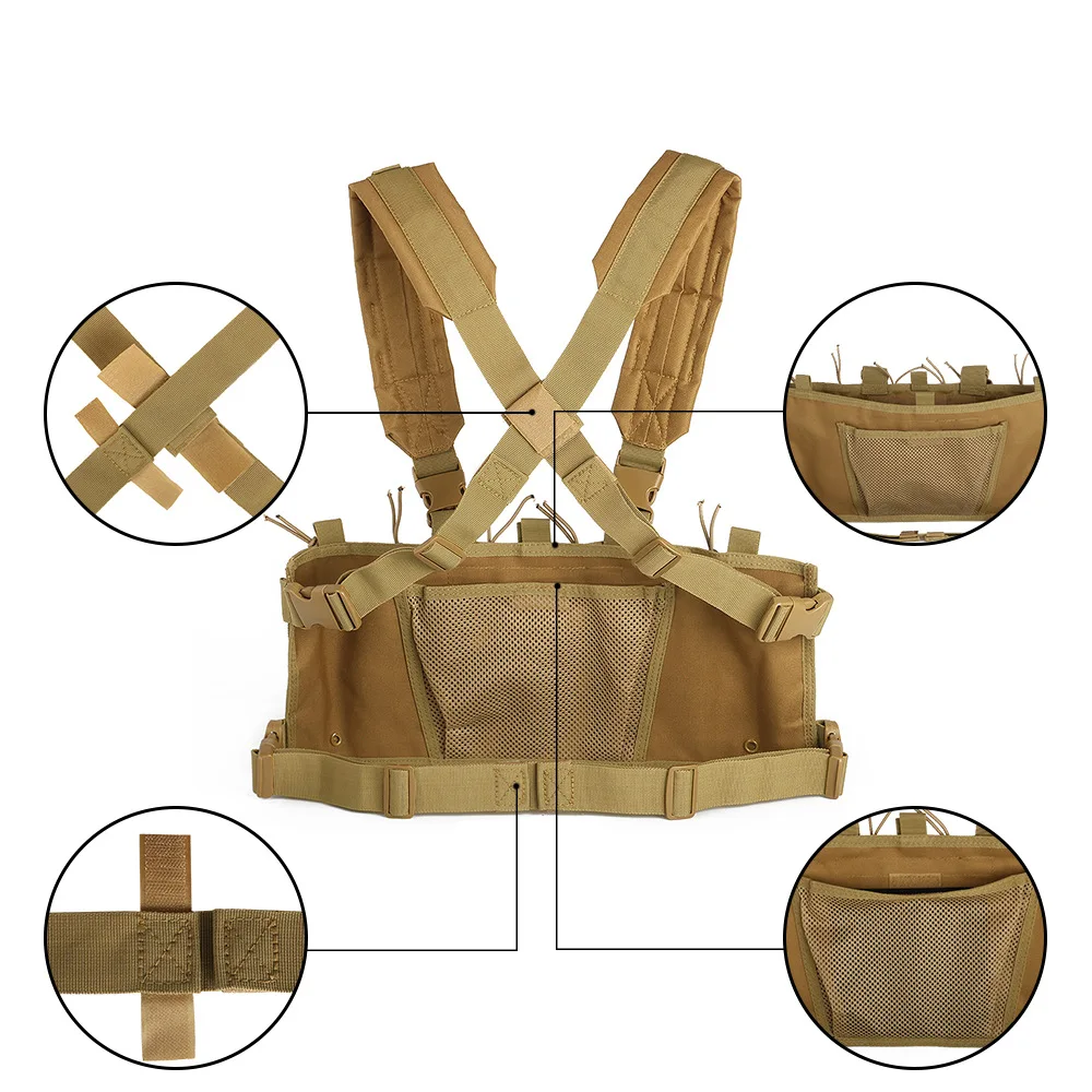 軍用タクティカルベスト AK M4 AR マガジンポーチ付き クイックリリース ハンティングベスト 調節可能な MOLLE チェストリグ CS エアガン訓練用