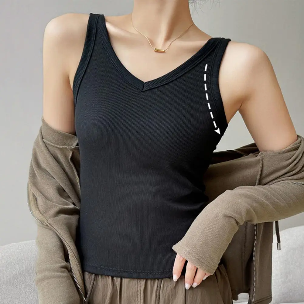 Casual White Sleeveless Cotton Cami Top Women Fashion Ribbed Crop Top Tees Ladies Basic Fitness Camisole Summer 2024