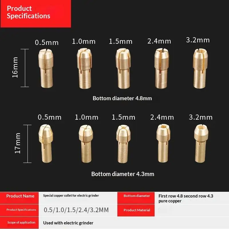

Набор из 11 мини-цанговых патронов для дрелей, 0,5-3,2 мм, с гайками, для роторных инструментов, прецизионные аксессуары