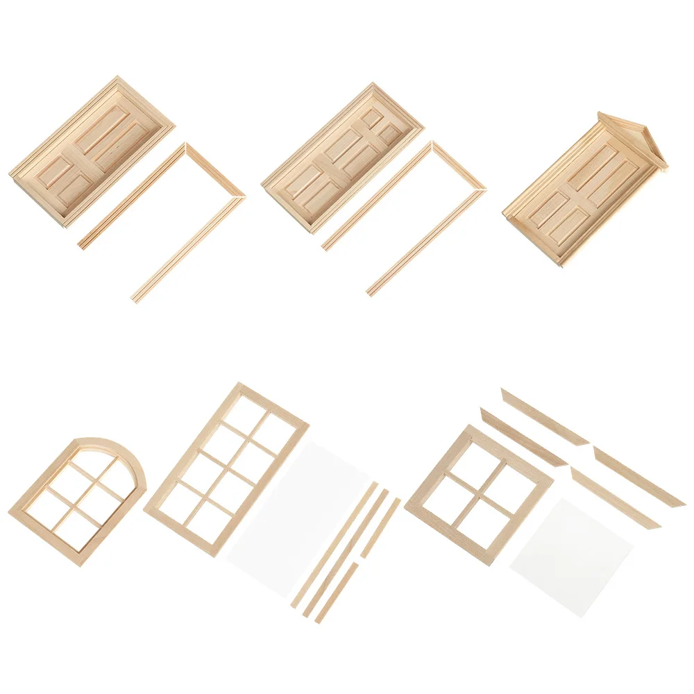 1/12 Dollhouse Miniature Wood External Single Door Wooden Window Frame DIY Accessories Doll House Furniture Toys Multi Styles