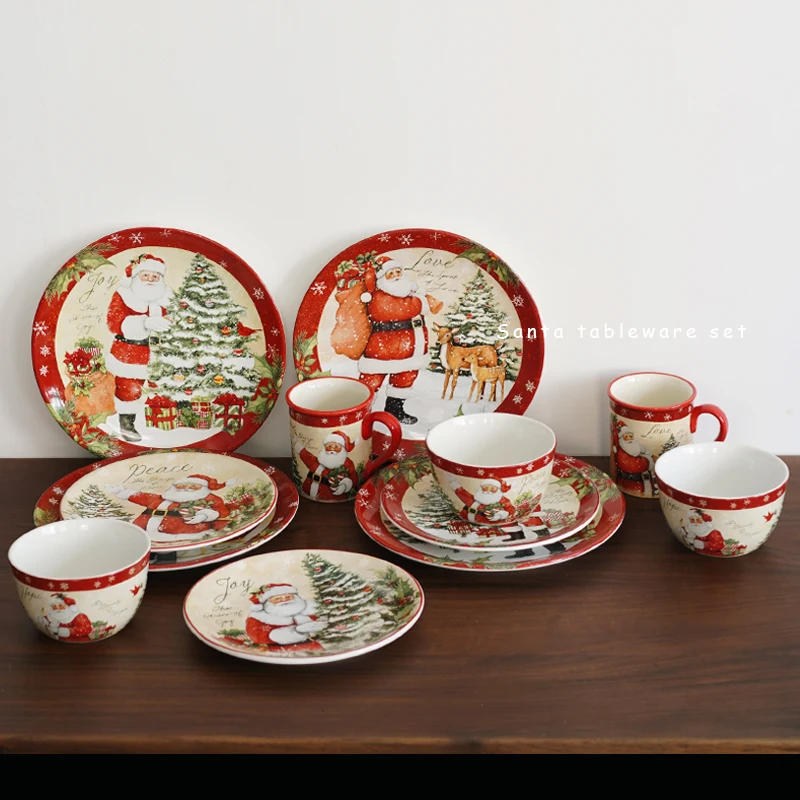 European and American Festive Christmas Scene Ceramic Solar Term Western Cuisine Plate Santa Claus Steak Plate Ceramic Plate