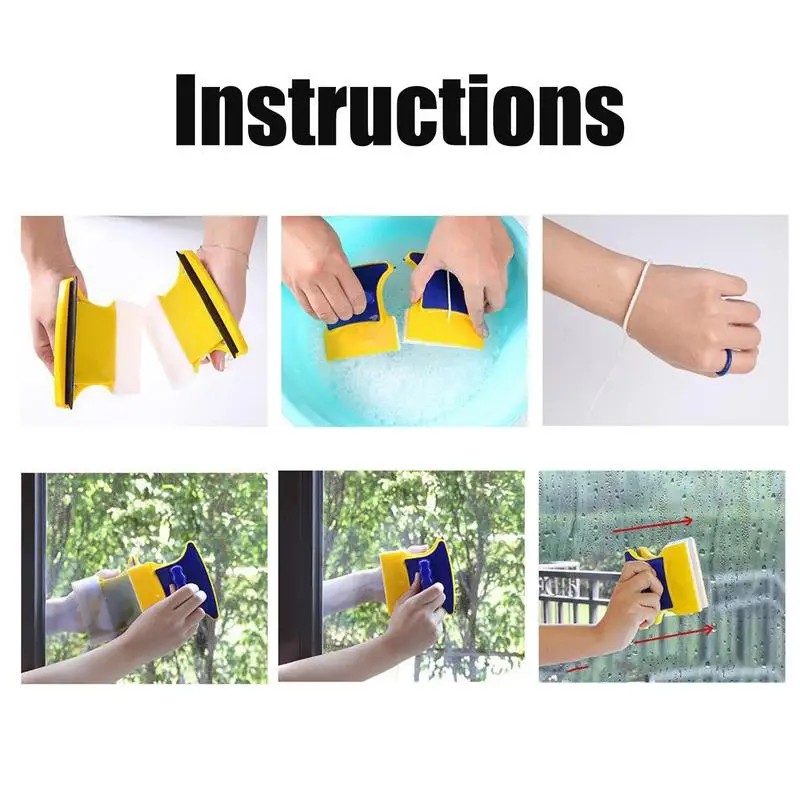 Magnetic Window Cleaner Double-sided Magnetic Glass Cleaner Glass Wiper Cleaning Tools Magnetic Window Cleaner with1.5m Rope