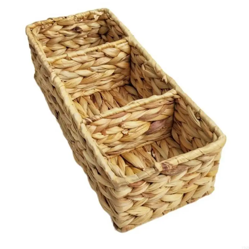 Handwoven Straw Storage Basket With Multiple Compartments For Home Office Organization 36.5X15.5X11CM Y5GB