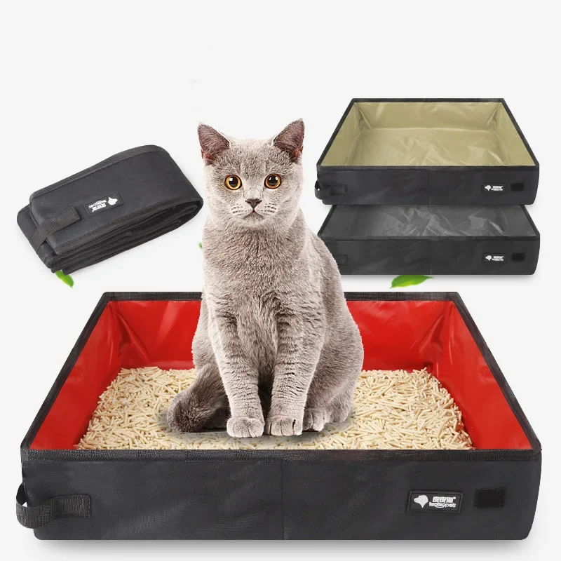 Portable Foldable Cat Litter Box Waterproof 600D Oxford Cloth Anti-slip Bottom Travel Cat Sand Tray For Indoor Outdoor Travel