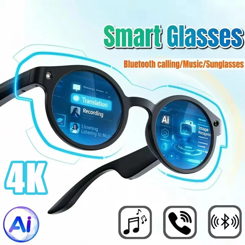 Nouvelles Lunettes Intelligentes Sans Fil avec Caméra 4K 8MP, Transmission Wi-Fi, Enregistrement, Traduction et Stabilisation IA