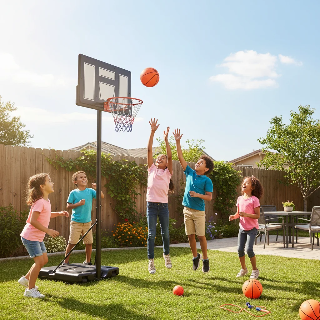 フィールウィン 44インチ キッズバスケットボールフープ、耐衝撃性バックボード、4～8歳向け調節可能なスタンド、屋内外兼用ポータブルフープ