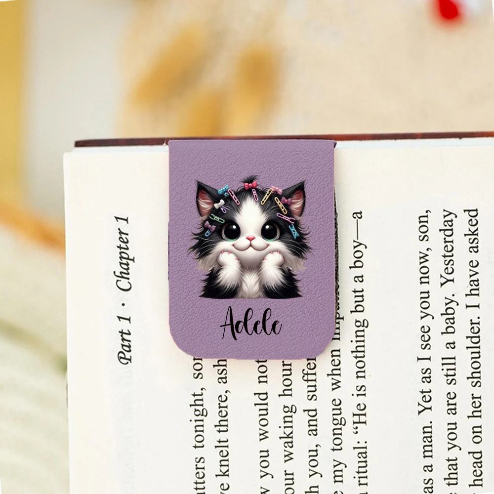 1PC Fashion Kitten Customized Text UV Print Aqua Blue Leather book clamp For Educational Supplies