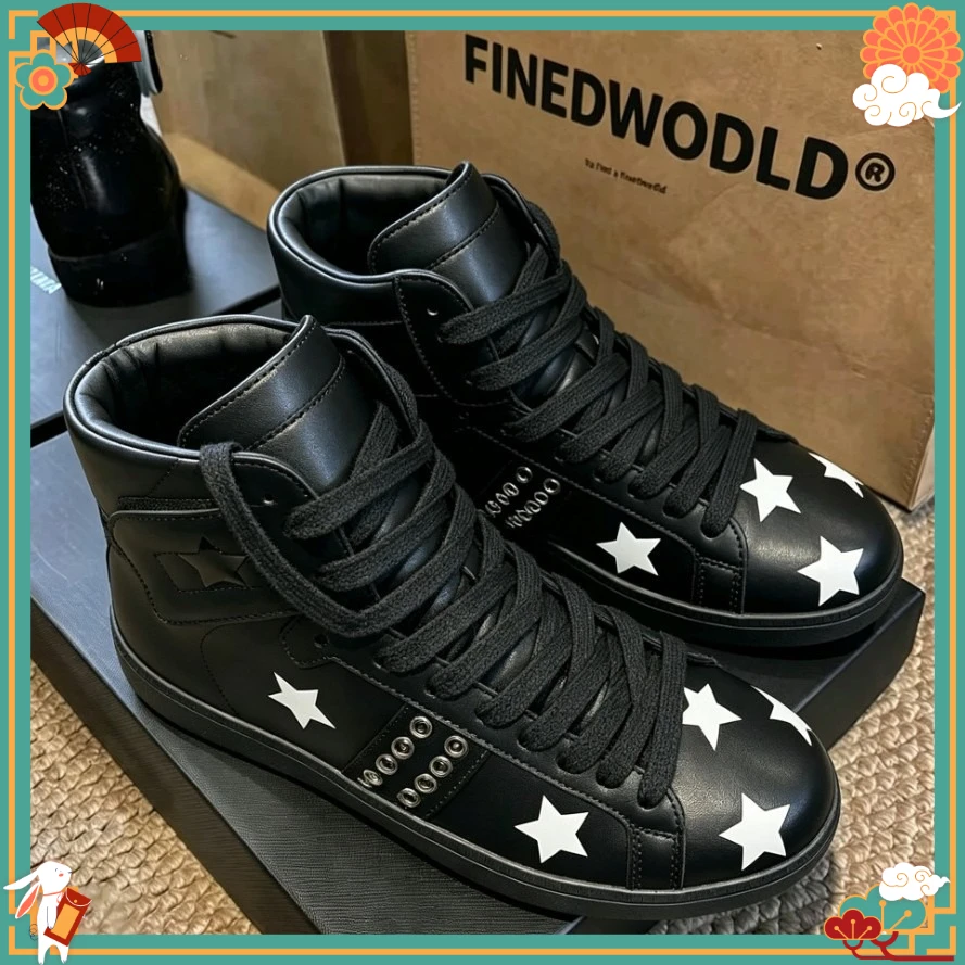 2026 New Real Shot Men's First-layer Cowhide Retro Rivets Casual Thin-soled High-top Sports Sneakers Shoes
