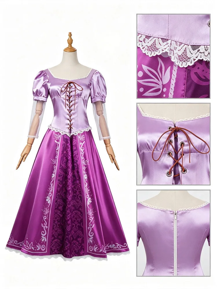 Princess Rapunzel Cosplay Costume Medieval Princess Gown Corseted Lace-Up Dress Perfect Halloween Carnival Birthday Parties Glam