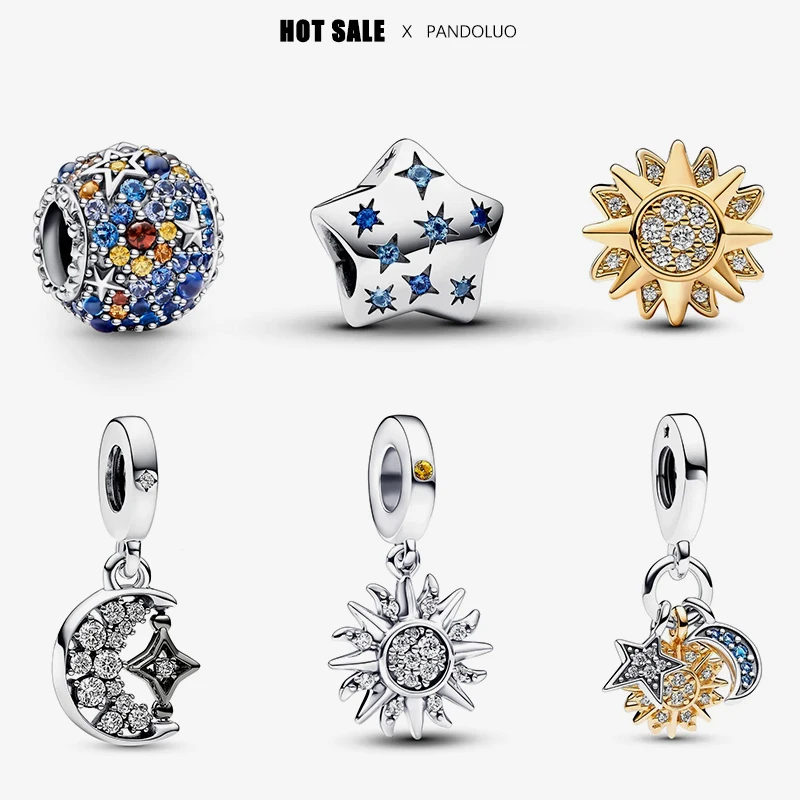 2024 New in Hot Sale Sun Moon And Stars Shape Charm Beads Fits Pandora Bracelets Necklaces Women DIY Pendants Bead Jewelry Gifts