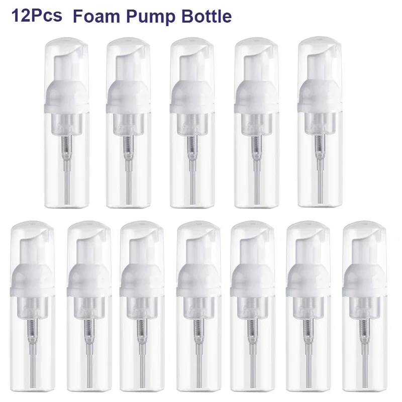 12 sztuk 50ML plastikowe wielokrotnego napełniania Mini dozownik mydła w piance butelki z pompką przenośna pusta butelka kosmetyczna butelka z pianką do podróży